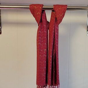 Blingy soft red raspberry crimson color glittery fringe scarf wrap.